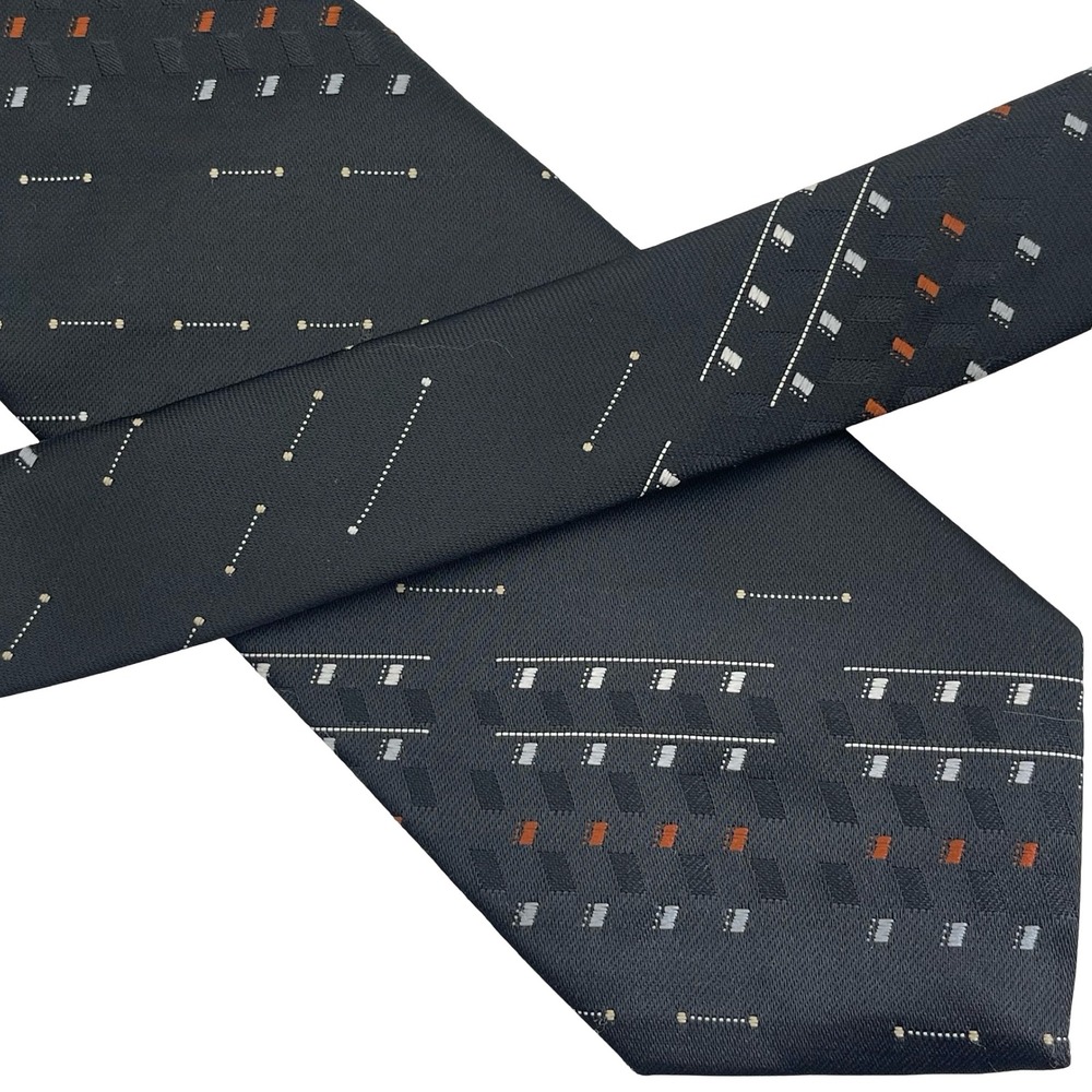 Vintage Sears The Mens Store Necktie Black Geometric Abstract Retro Tie Mod 70s